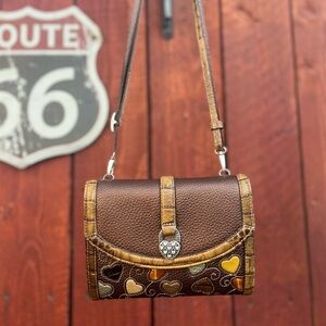 vintage brighton bronze heart patterned crossbody bag
